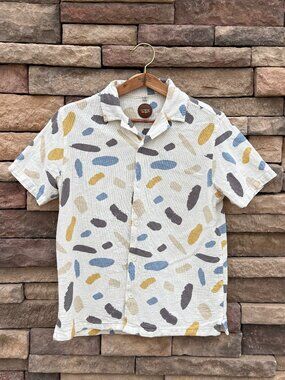 Common People Short Sleeve Button-Up Shirt – Cream Multicolor – Men’s Small